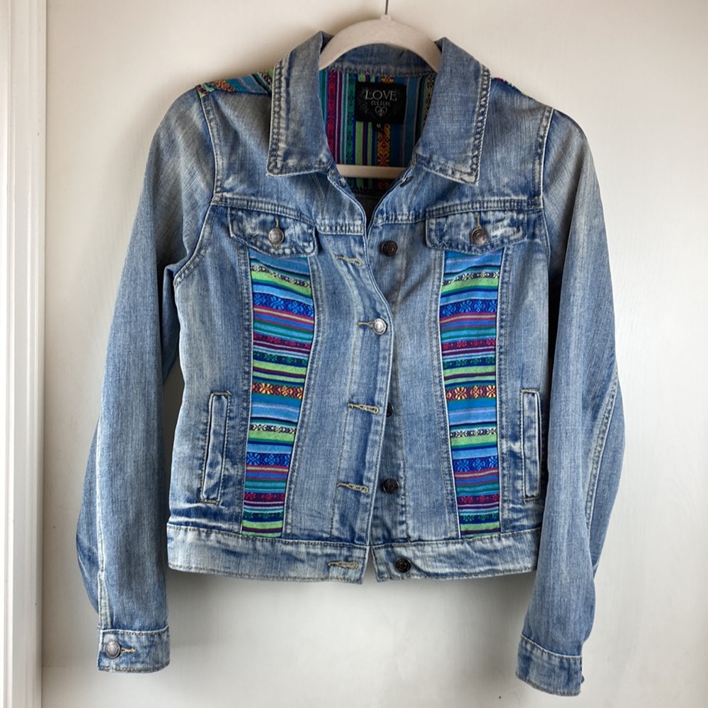 *Love Culture Medium Wash Distressed Boho Medium Denim Jacket #IR
